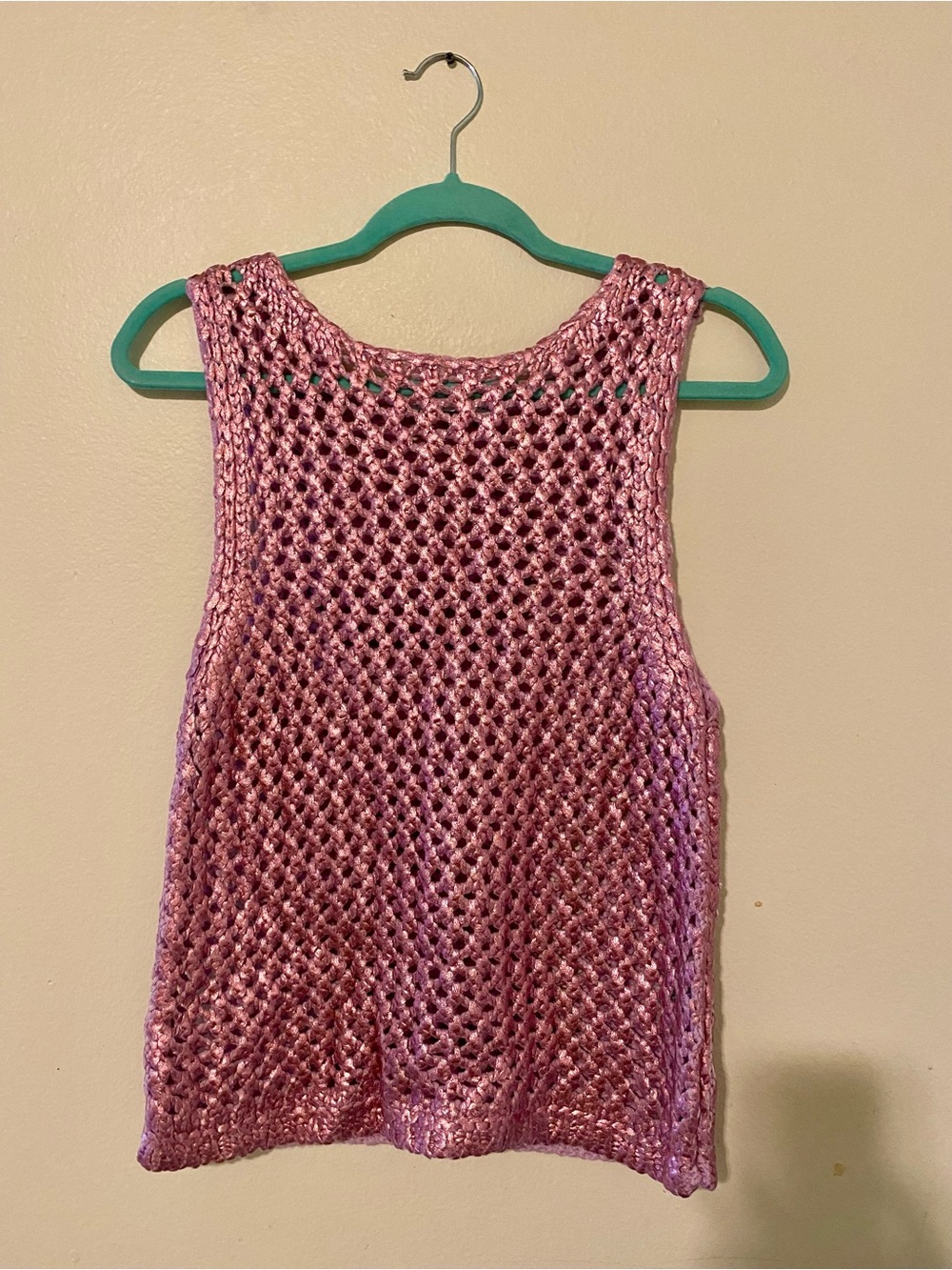 Zara Pink Open-Knit Crochet Tank Top